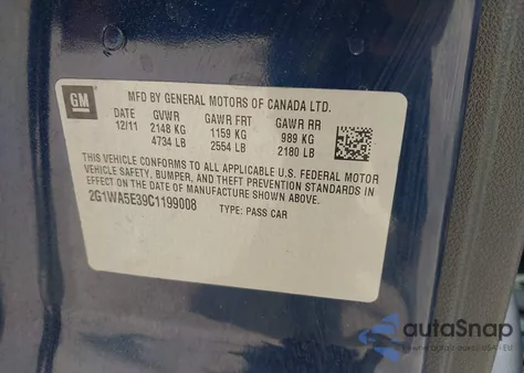 2012 Chevrolet Impala Ls z USA, uszkodzony, nr VIN 2G1WA5E39C1199008